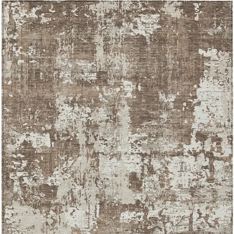 9' X 12' Brown And Beige Abstract Washable Indoor Outdoor Area Rug