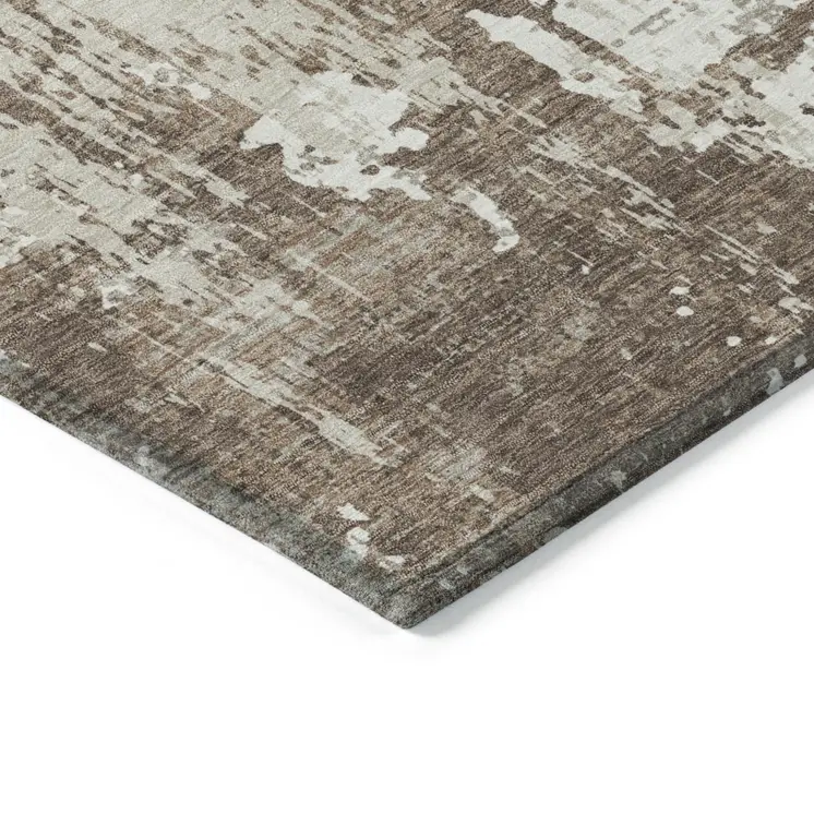 9' X 12' Brown And Beige Abstract Washable Indoor Outdoor Area Rug
