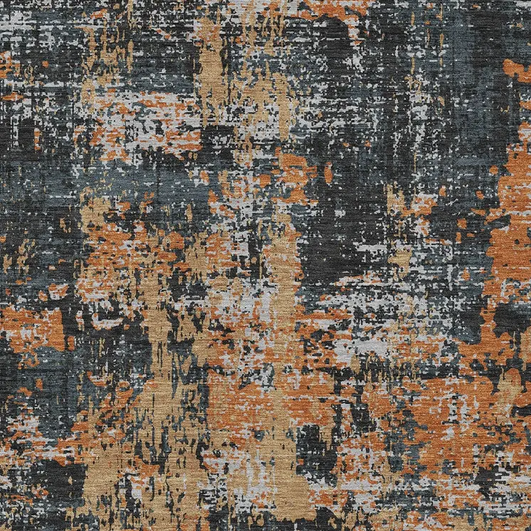 5' X 8' Charcoal Copper And Ivory Abstract Washable Indoor Outdoor Area Rug