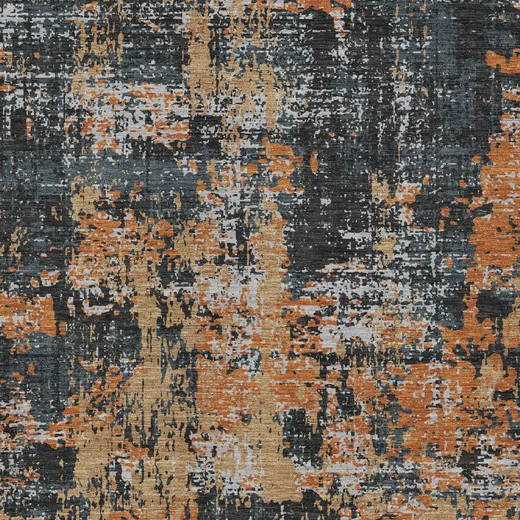 8' X 10' Charcoal Copper And Ivory Abstract Washable Indoor Outdoor Area Rug