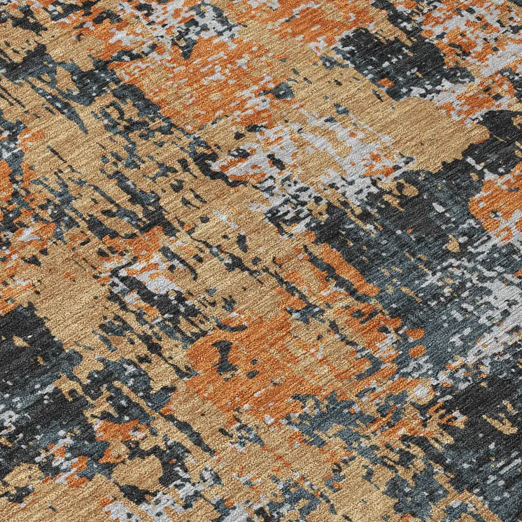 9' X 12' Charcoal Copper And Ivory Abstract Washable Indoor Outdoor Area Rug
