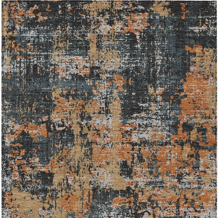 10' X 14' Charcoal Copper And Ivory Abstract Washable Indoor Outdoor Area Rug