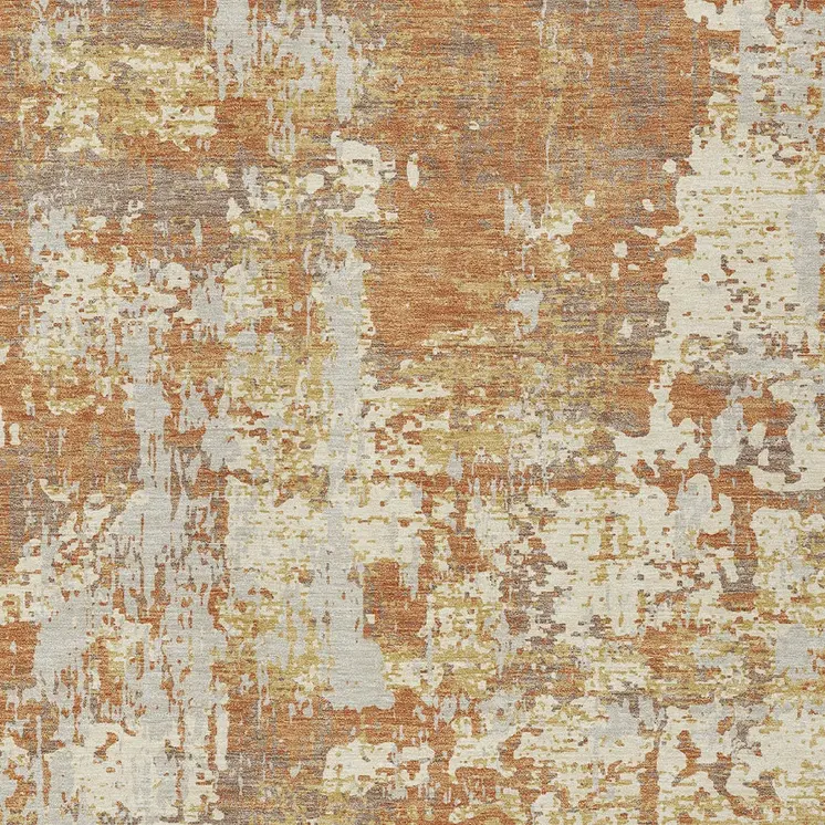 3' X 5' Copper Gold And Ivory Abstract Washable Indoor Outdoor Area Rug