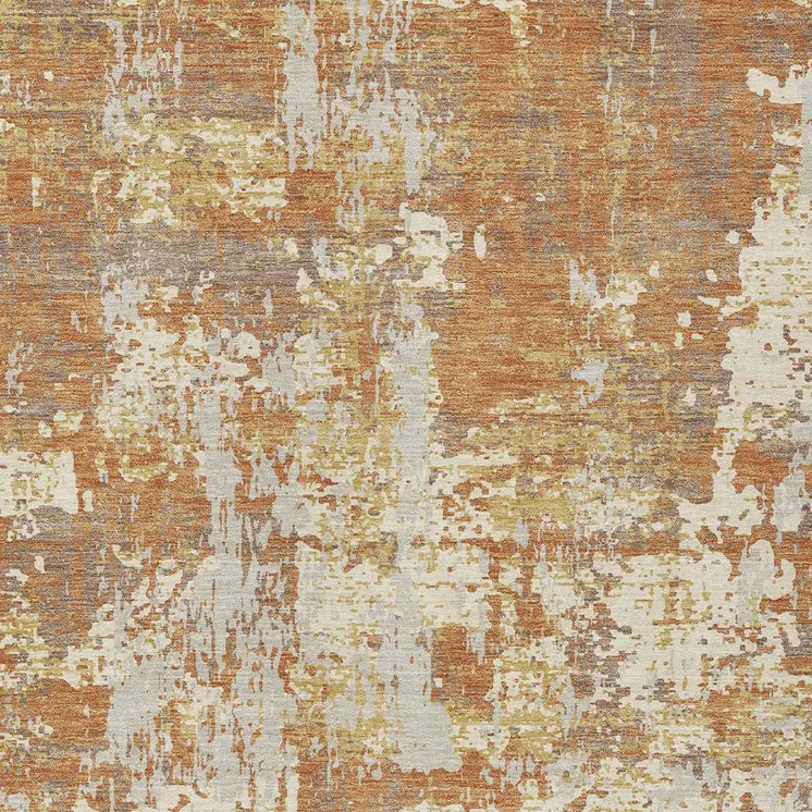5' X 8' Copper Gold And Ivory Abstract Washable Indoor Outdoor Area Rug
