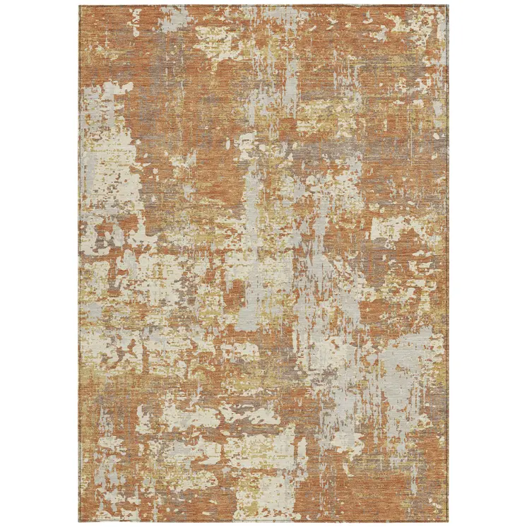 8' X 10' Copper Gold And Ivory Abstract Washable Indoor Outdoor Area Rug