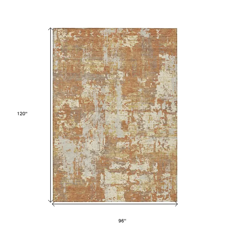8' X 10' Copper Gold And Ivory Abstract Washable Indoor Outdoor Area Rug