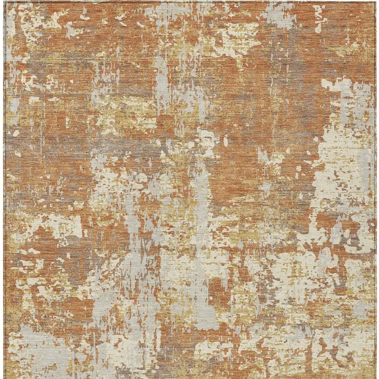 9' X 12' Copper Gold And Ivory Abstract Washable Indoor Outdoor Area Rug