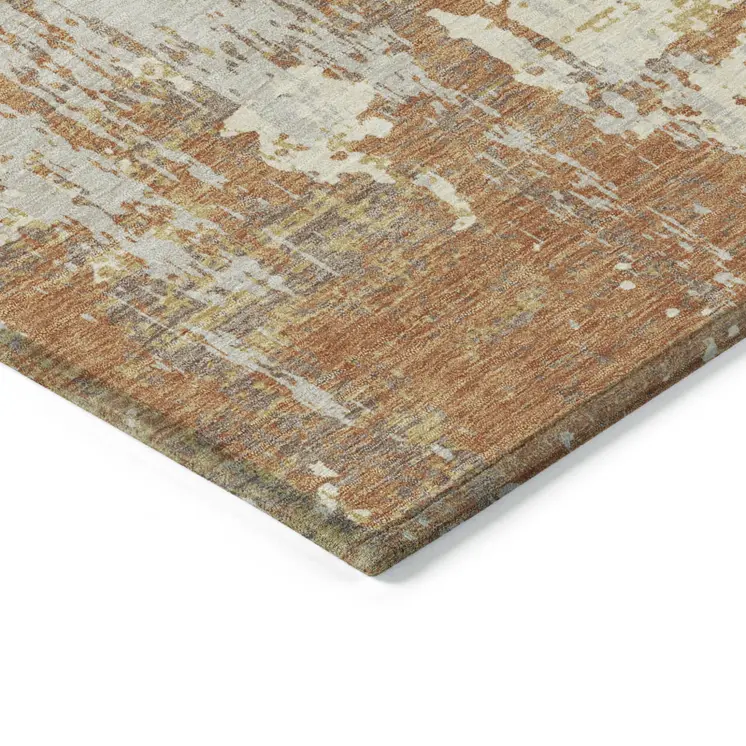 9' X 12' Copper Gold And Ivory Abstract Washable Indoor Outdoor Area Rug