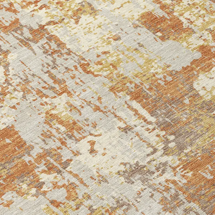 9' X 12' Copper Gold And Ivory Abstract Washable Indoor Outdoor Area Rug