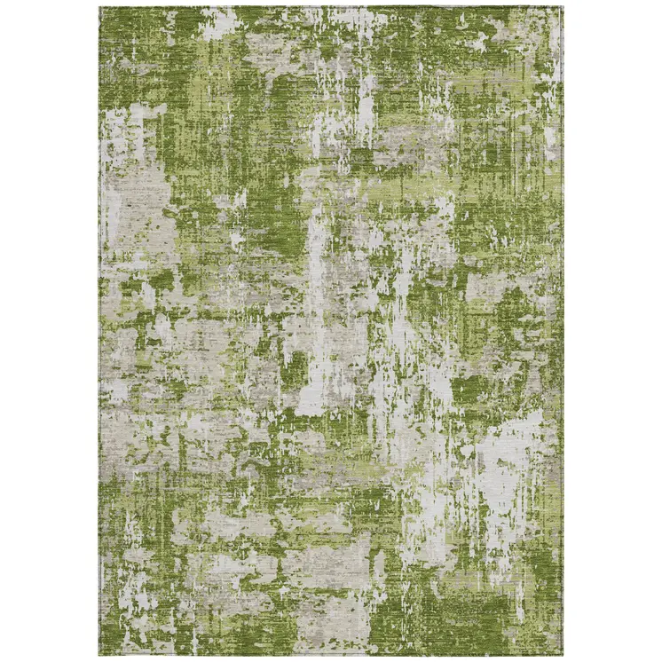 3' X 5' Green And Ivory Abstract Washable Indoor Outdoor Area Rug