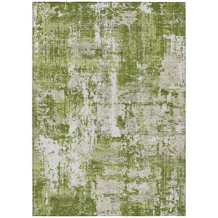 3' X 5' Green And Ivory Abstract Washable Indoor Outdoor Area Rug