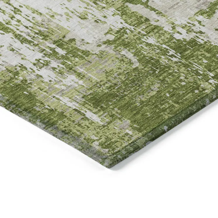 3' X 5' Green And Ivory Abstract Washable Indoor Outdoor Area Rug