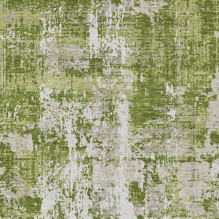 9' X 12' Green And Ivory Abstract Washable Indoor Outdoor Area Rug