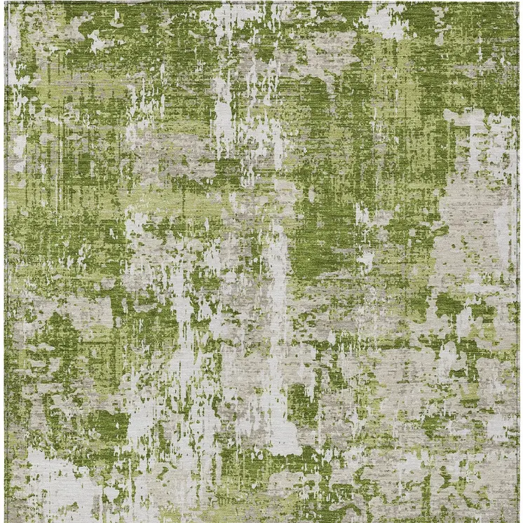 10' X 14' Green And Ivory Abstract Washable Indoor Outdoor Area Rug