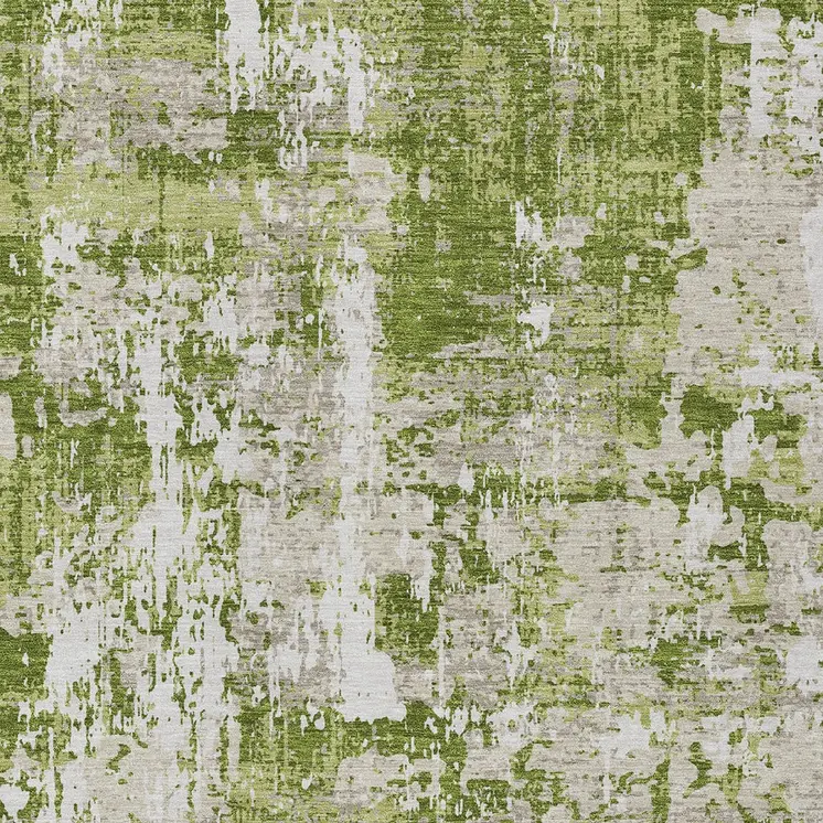 10' X 14' Green And Ivory Abstract Washable Indoor Outdoor Area Rug