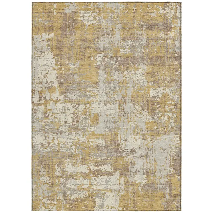 5' X 8' Gold Brown And Beige Abstract Washable Indoor Outdoor Area Rug