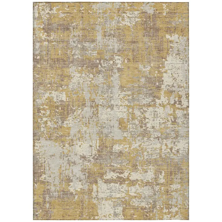 5' X 8' Gold Brown And Beige Abstract Washable Indoor Outdoor Area Rug