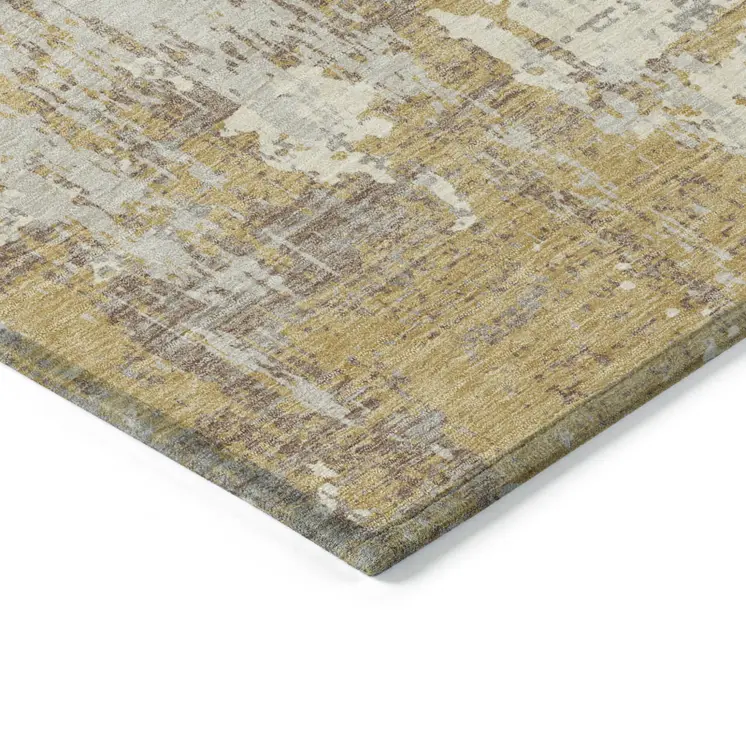 5' X 8' Gold Brown And Beige Abstract Washable Indoor Outdoor Area Rug