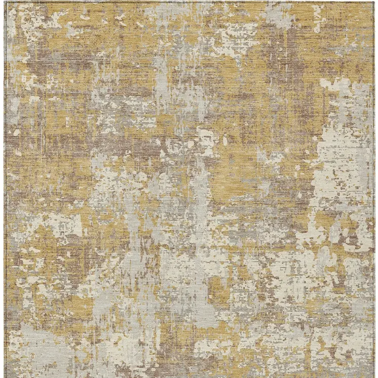5' X 8' Gold Brown And Beige Abstract Washable Indoor Outdoor Area Rug