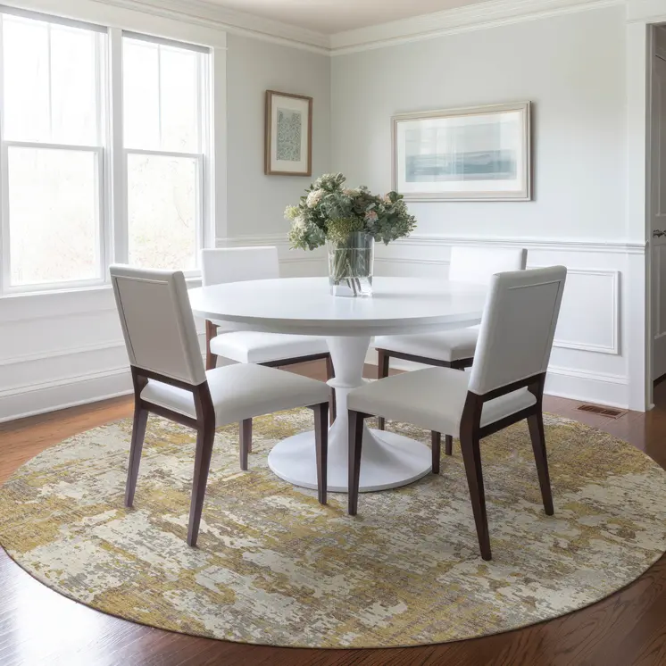 8' Gold Brown And Beige Round Abstract Washable Indoor Outdoor Area Rug
