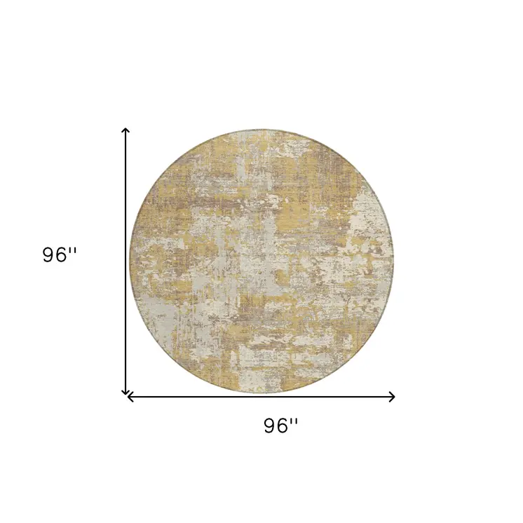 8' Gold Brown And Beige Round Abstract Washable Indoor Outdoor Area Rug