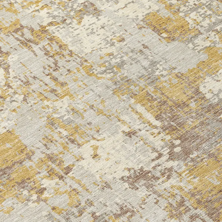 9' X 12' Gold Brown And Beige Abstract Washable Indoor Outdoor Area Rug