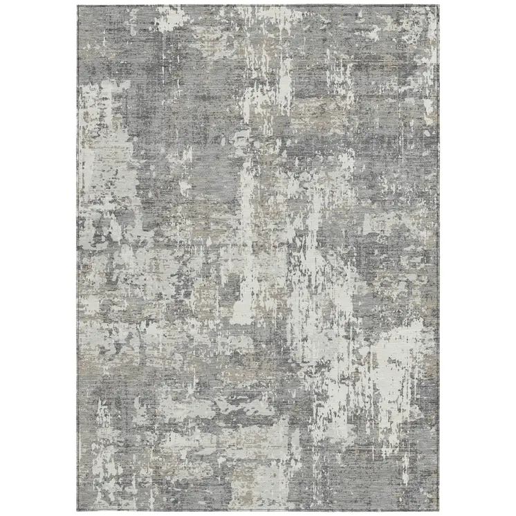 5' X 8' Gray And Ivory Abstract Washable Indoor Outdoor Area Rug