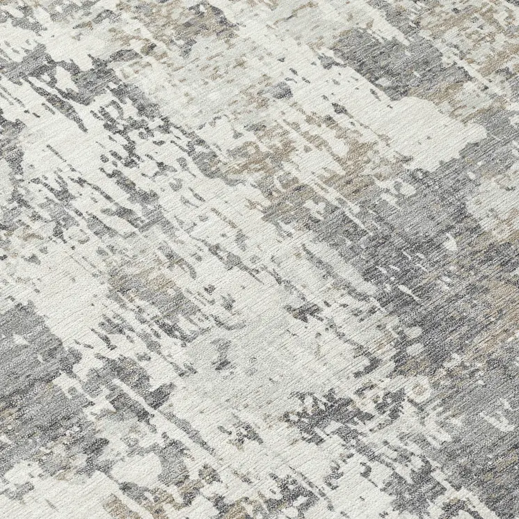 8' Gray And Ivory Round Abstract Washable Indoor Outdoor Area Rug
