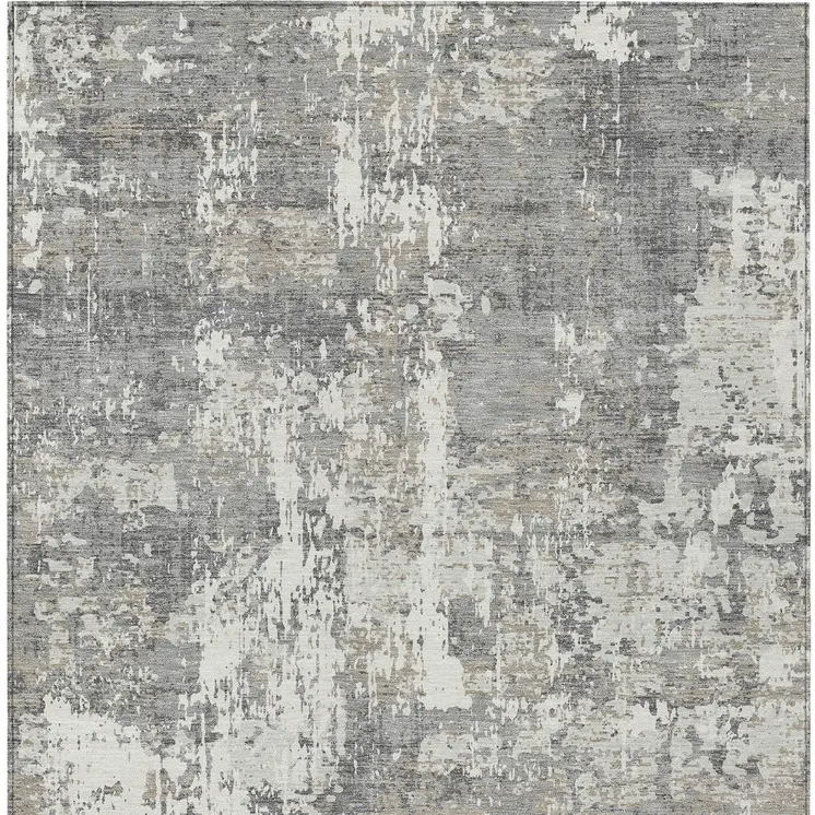 8' X 10' Gray And Ivory Abstract Washable Indoor Outdoor Area Rug