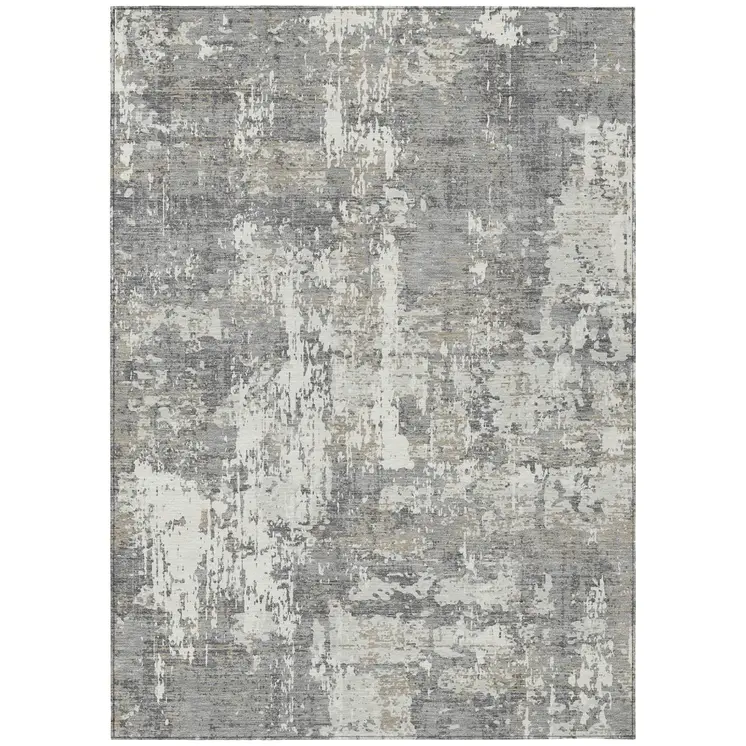 8' X 10' Gray And Ivory Abstract Washable Indoor Outdoor Area Rug