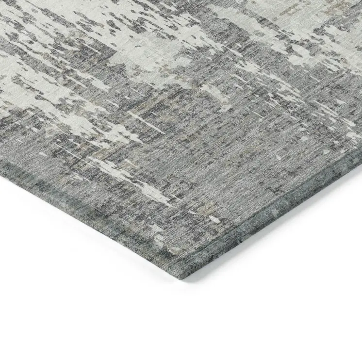 8' X 10' Gray And Ivory Abstract Washable Indoor Outdoor Area Rug