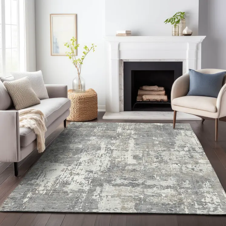 8' X 10' Gray And Ivory Abstract Washable Indoor Outdoor Area Rug