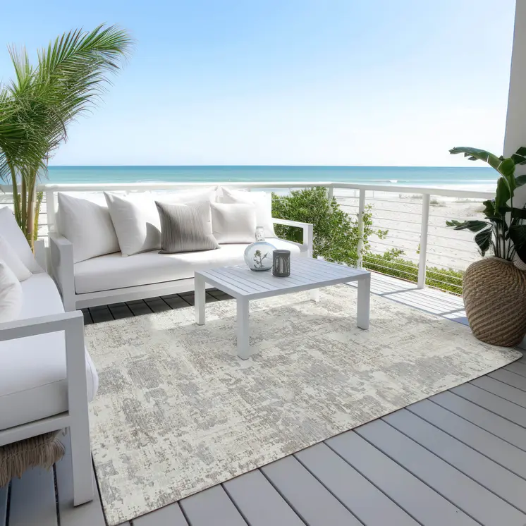 3' X 5' Ivory And Gray Abstract Washable Indoor Outdoor Area Rug