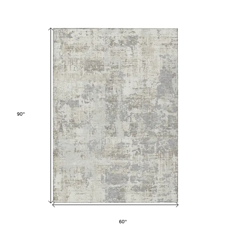 5' X 8' Ivory And Gray Abstract Washable Indoor Outdoor Area Rug