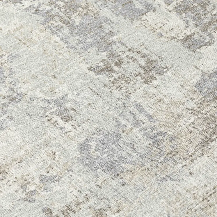 8' Ivory And Gray Round Abstract Washable Indoor Outdoor Area Rug