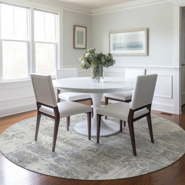 8' Ivory And Gray Round Abstract Washable Indoor Outdoor Area Rug