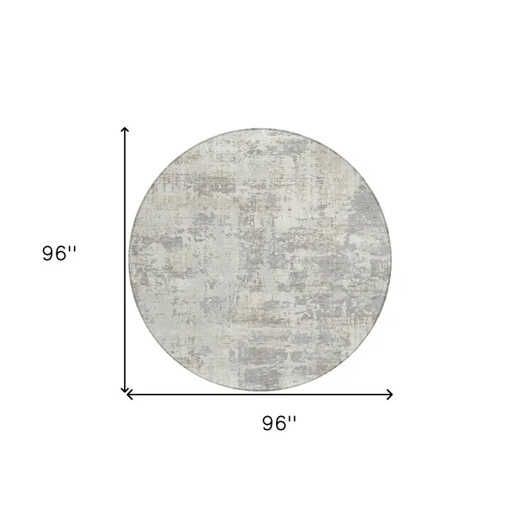 8' Ivory And Gray Round Abstract Washable Indoor Outdoor Area Rug