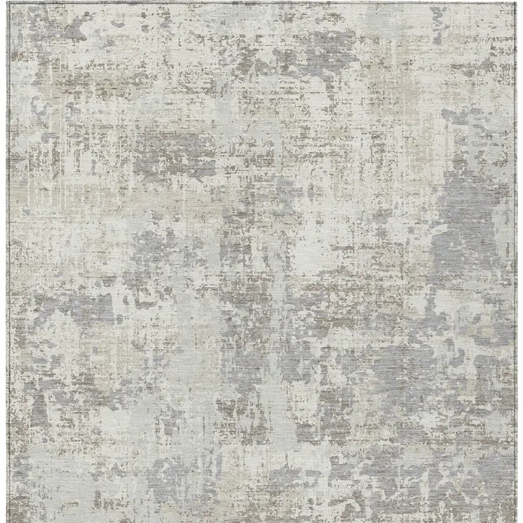 8' X 10' Ivory And Gray Abstract Washable Indoor Outdoor Area Rug