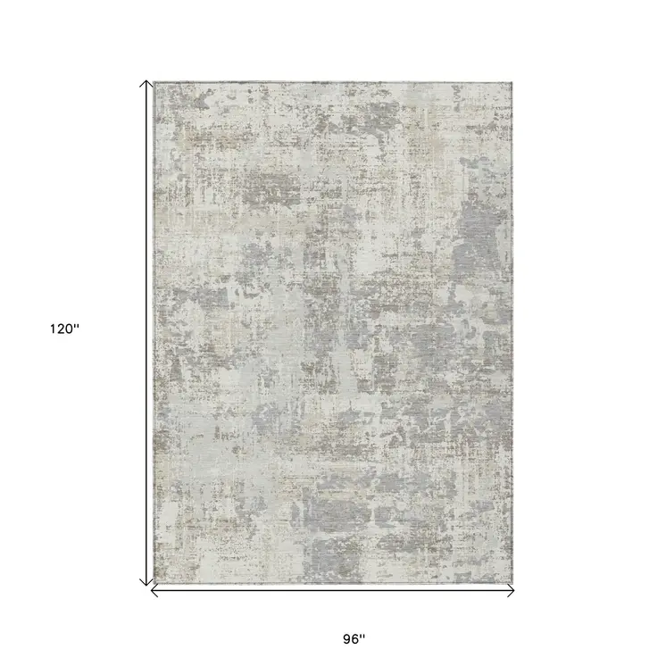 8' X 10' Ivory And Gray Abstract Washable Indoor Outdoor Area Rug