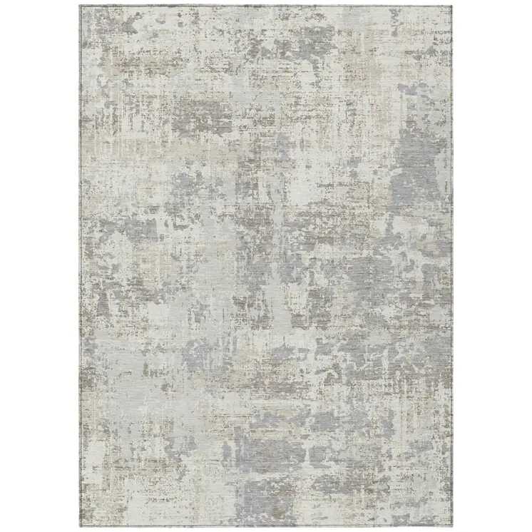 8' X 10' Ivory And Gray Abstract Washable Indoor Outdoor Area Rug