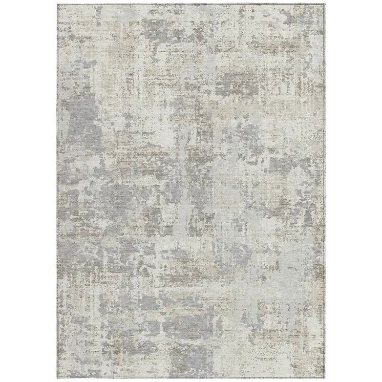 9' X 12' Ivory And Gray Abstract Washable Indoor Outdoor Area Rug