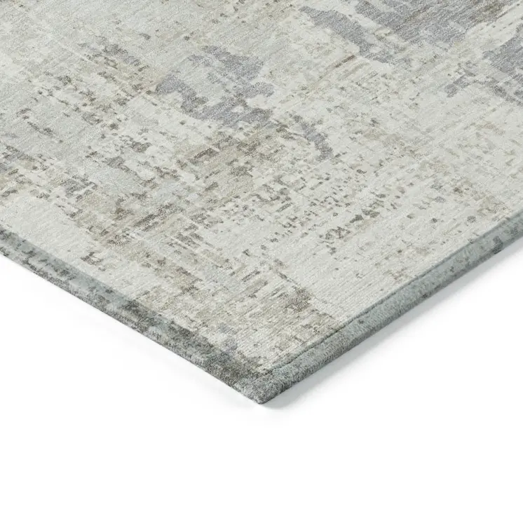 9' X 12' Ivory And Gray Abstract Washable Indoor Outdoor Area Rug