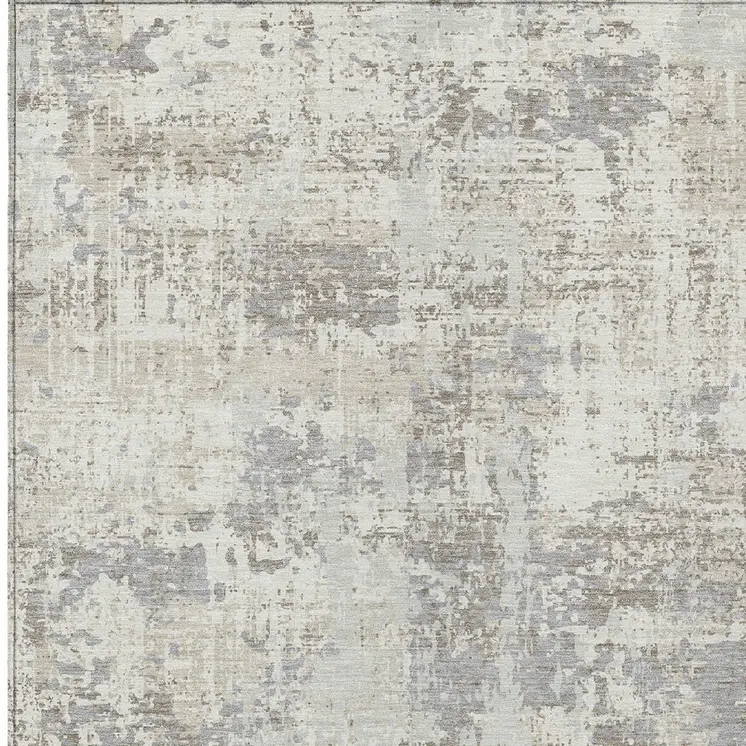 10' X 14' Ivory And Gray Abstract Washable Indoor Outdoor Area Rug