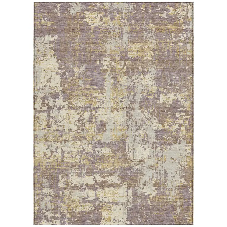 3' X 5' Lavender Gold And Beige Abstract Washable Indoor Outdoor Area Rug