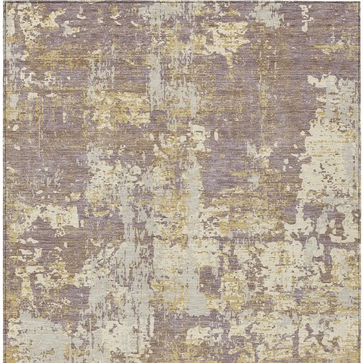 5' X 8' Lavender Gold And Beige Abstract Washable Indoor Outdoor Area Rug