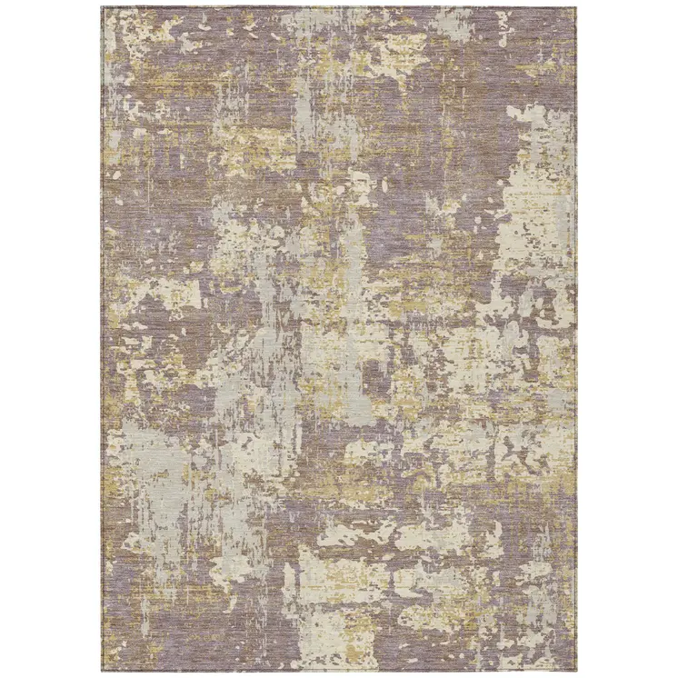 5' X 8' Lavender Gold And Beige Abstract Washable Indoor Outdoor Area Rug