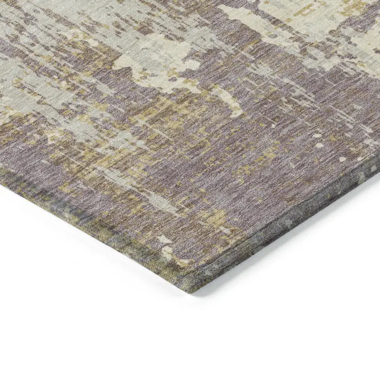 5' X 8' Lavender Gold And Beige Abstract Washable Indoor Outdoor Area Rug