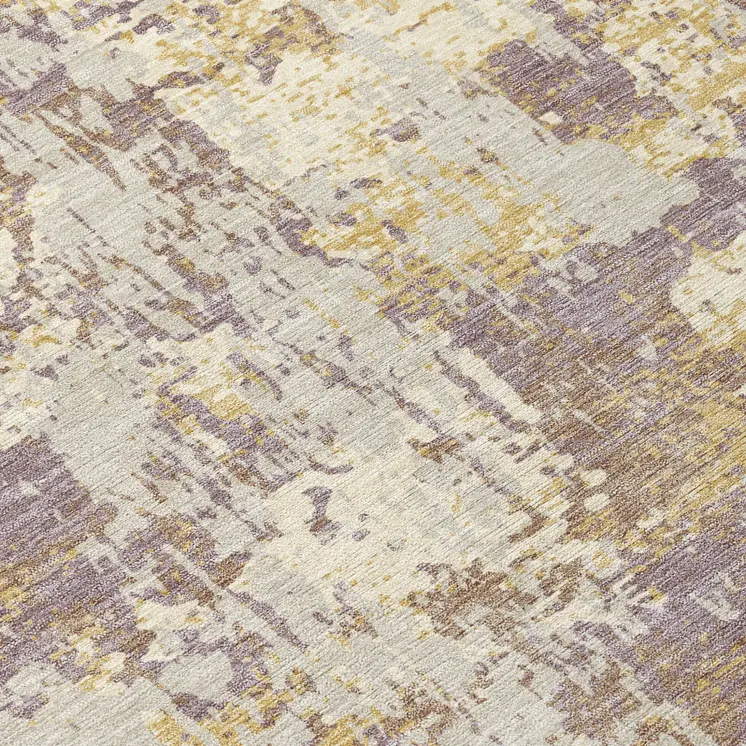 5' X 8' Lavender Gold And Beige Abstract Washable Indoor Outdoor Area Rug
