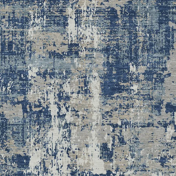 3' X 5' Navy Blue Gray And Ivory Abstract Washable Indoor Outdoor Area Rug