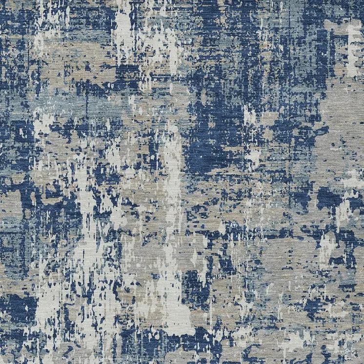 8' X 10' Navy Blue Gray And Ivory Abstract Washable Indoor Outdoor Area Rug